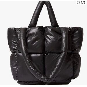 Anthropologie Plum Metallic Quilted Puffer Tote